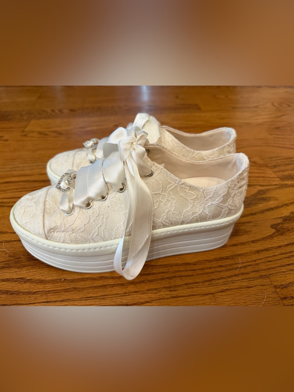 Women's Ivory Lace Platform Sneaker with Satin Ribbon
